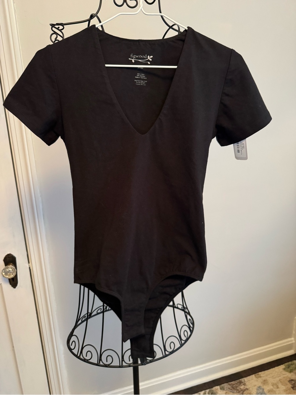 Figwood Classic Black V-Neck Short Sleeve Bodysuit